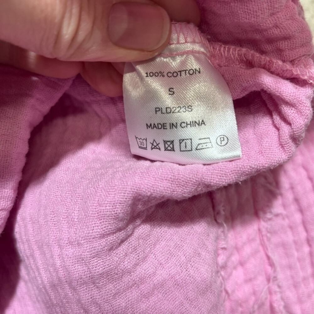 Pink Lily Lavender Gauze Button Down Shirt Raw Hem Oversized Boho Casual Small - Picture 5 of 9
